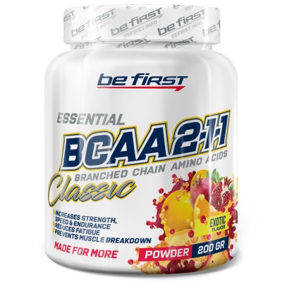 Be First BCAA  бцаа 2:1:1 CLASSIC powder 200 гр (апельсин-цитрус-экзотик-ананас-малина-яблоко)