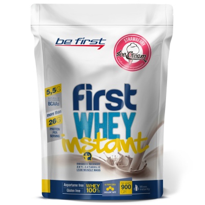 Be First Whey Instant (сывороточный протеин) 900 гр Клубничное, банан, крем-брюле